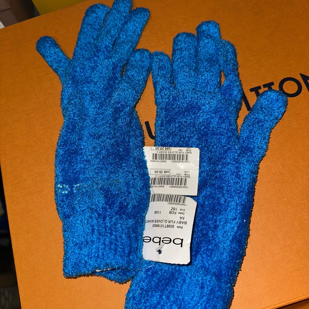 bebe Electric Blue Fuzzy Knit Gloves